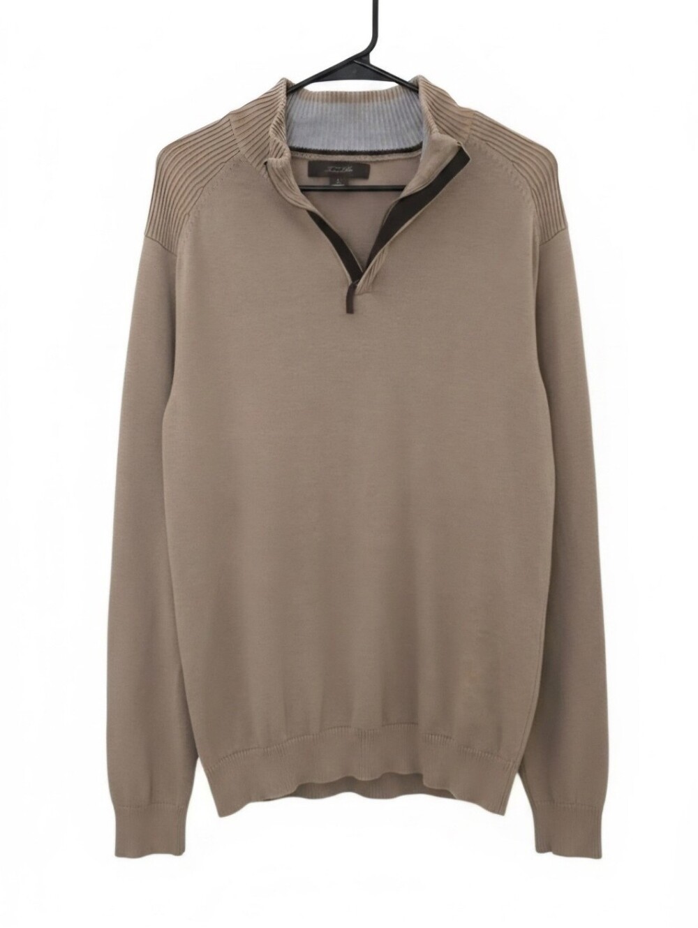Tasso Elba men’s Medium Beige pullover Sweater Ribbed Shoulder